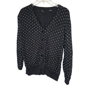 Moda International Silk Cashmere Polka Dot Cardigan Black White Large V-Neck